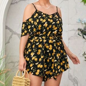 SHEIN Black Lemon Print Romper